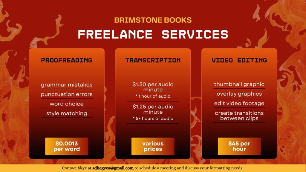 Brimstone Books Freelance Services